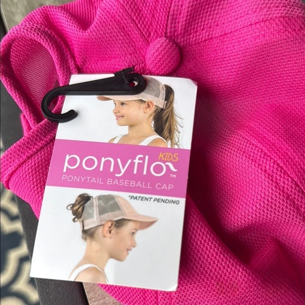 PonyFlo Kids Hot Pink Cap with hole for hair, NWT **READ***
